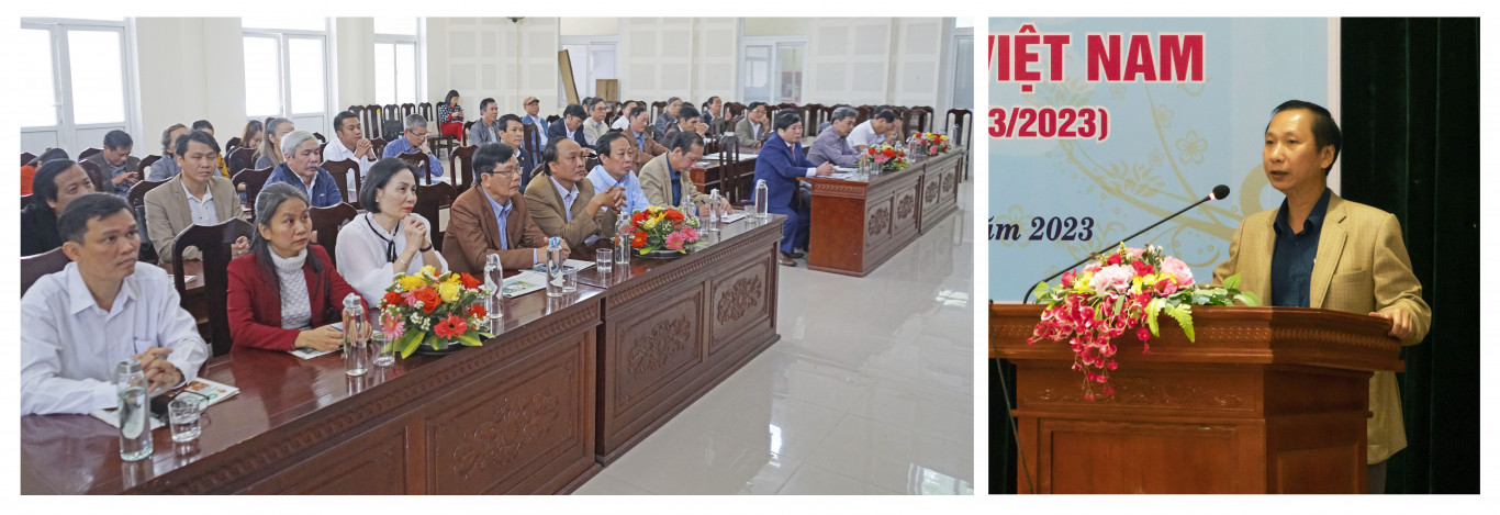 Ph&oacute; Trưởng Ban Tuy&ecirc;n gi&aacute;o Tỉnh uỷ Nguyễn Quốc Kh&aacute;nh (ảnh phải) ghi nhận v&agrave; đ&aacute;nh gi&aacute; cao những th&agrave;nh t&iacute;ch, nỗ lực, đ&oacute;ng g&oacute;p của Chi hội Điện ảnh Quảng Trị