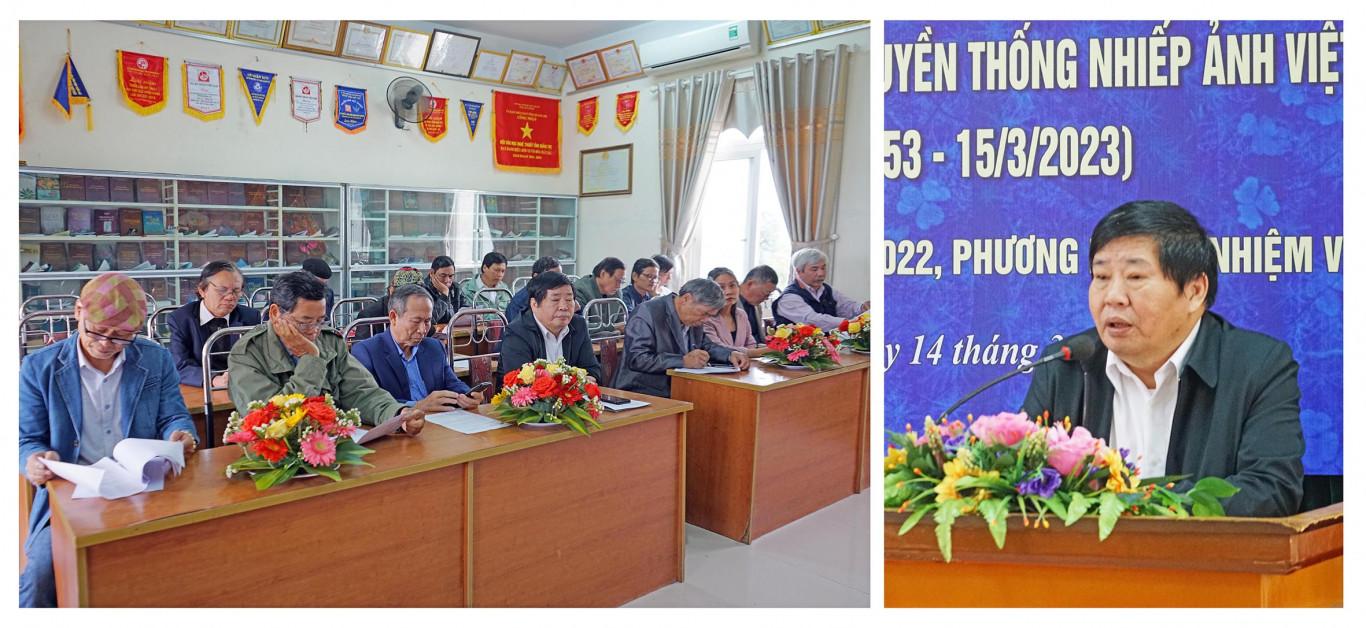 Nh&agrave; thơ Nguyễn Văn D&ugrave;ng - Chủ tịch Hội Văn học Nghệ thuật tỉnh ph&aacute;t biểu tại buổi kỷ niệm