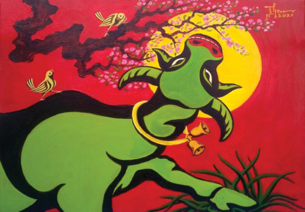 Chào xuân - Tranh Acrylic của Thanh Thái