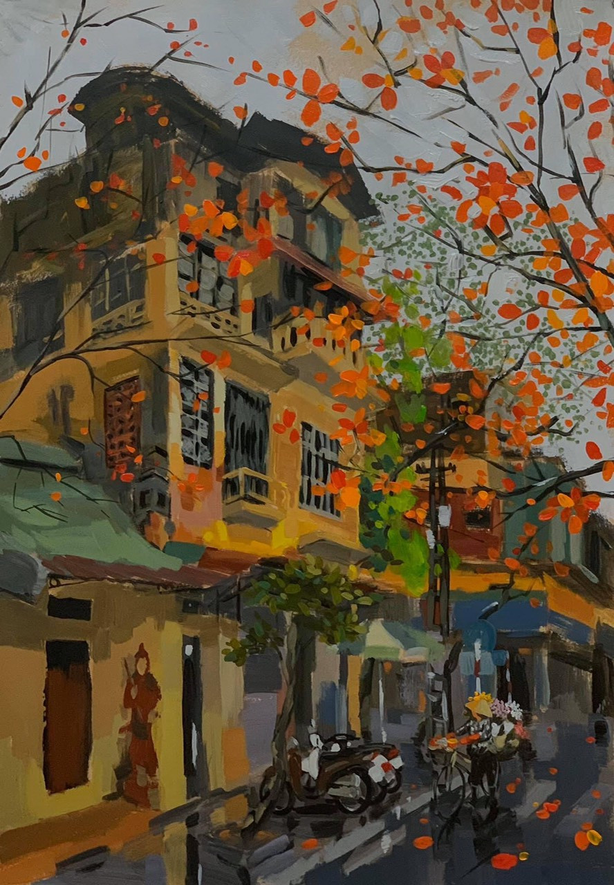 M&ugrave;a thay l&aacute; - tranh của Tuấn L&ecirc;