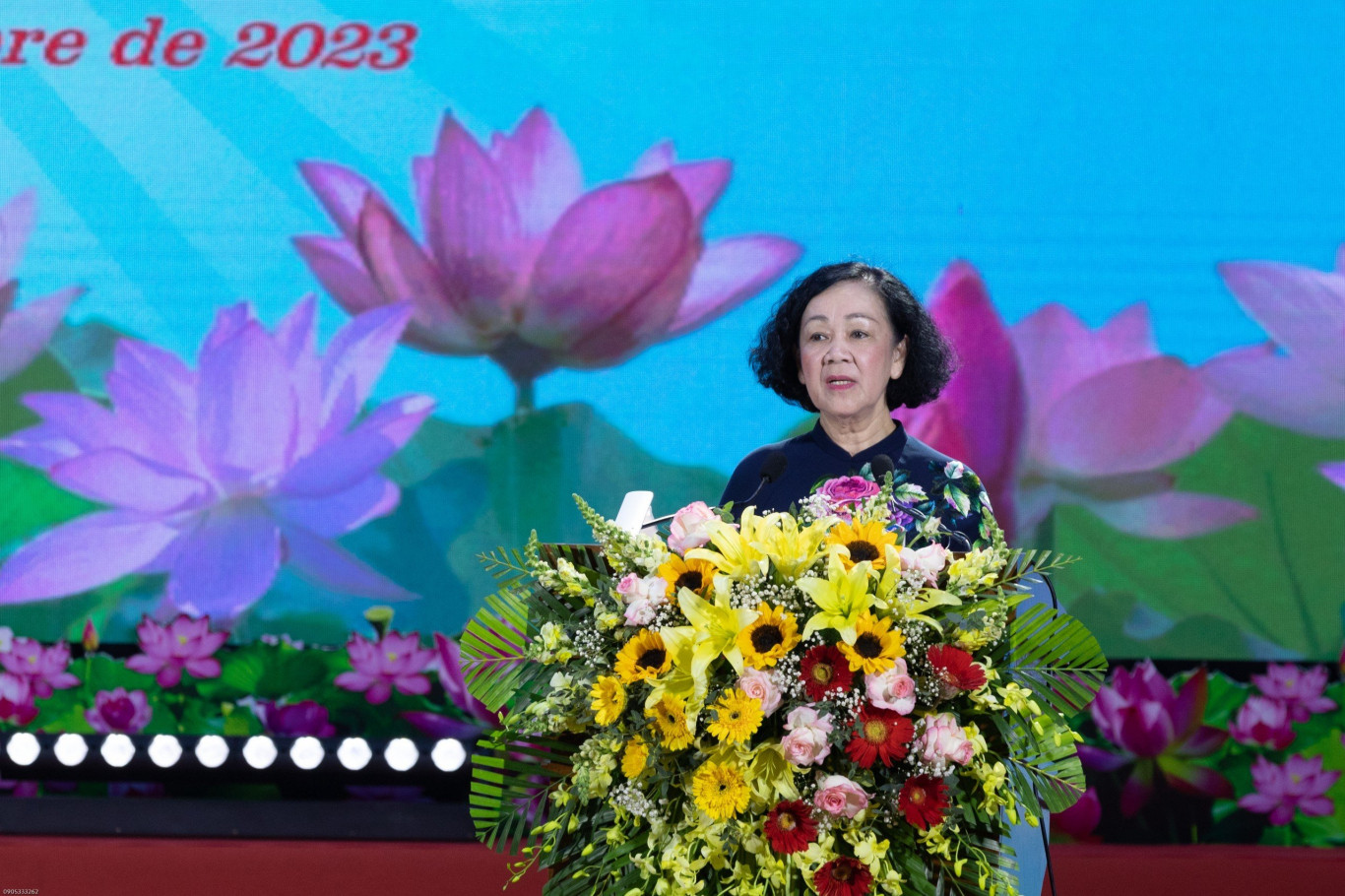 Đồng ch&iacute; Trương Thị Mai ph&aacute;t biểu tại lễ kỷ niệm: Ảnh - L.T