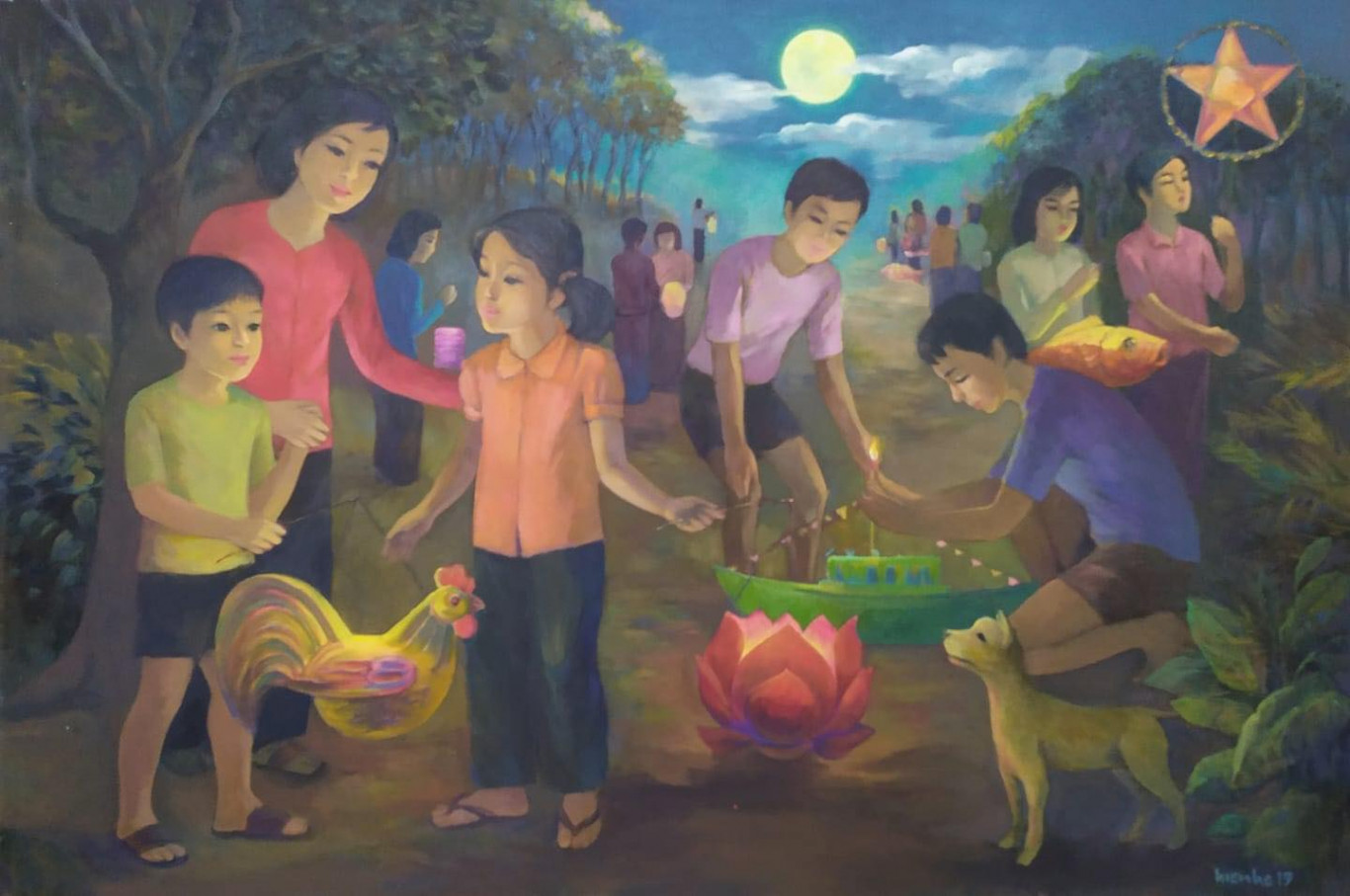 Tranh sơn dầu "K&yacute; ức đ&ecirc;m Trung thu" - T&aacute;c giả Hồ Trọng Hiếu